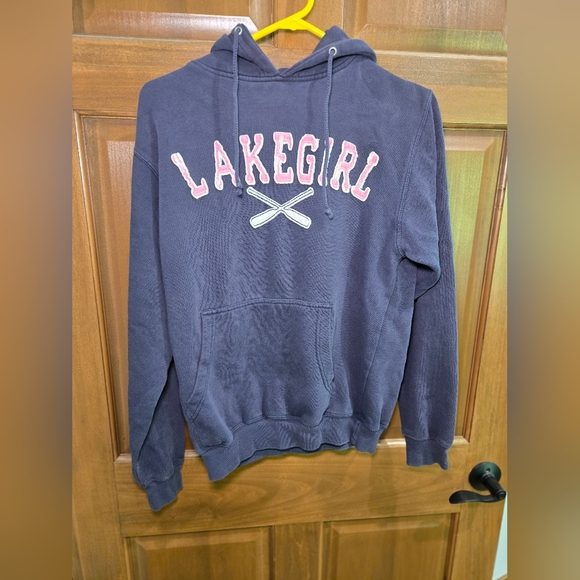 Lakegirl Navy Hoodie with Pink Lettering - Picture 1 of 5